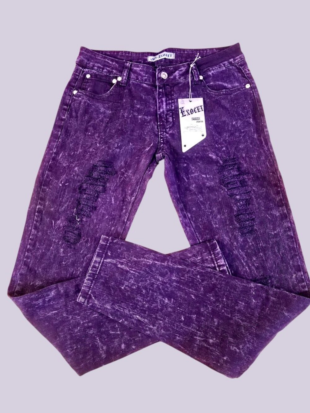 NWT Exocet Purple Acid Wash Distressed Skinny Jeans Y2K Mall Goth Alt